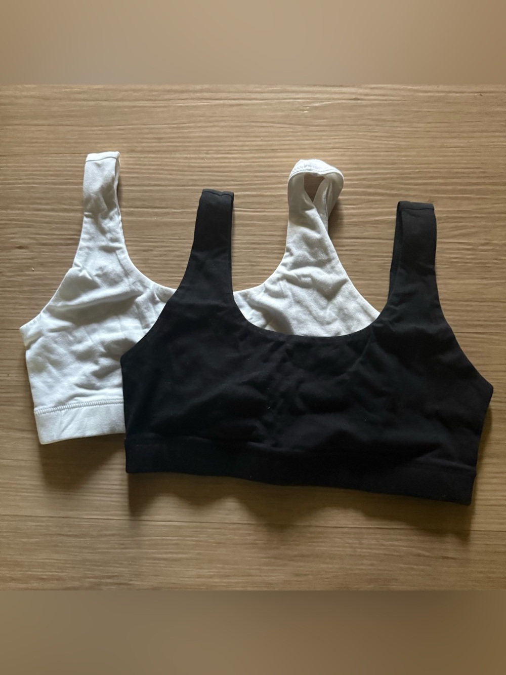 Quince Organic Cotton Tank Scoop Bralette White Black Sz S